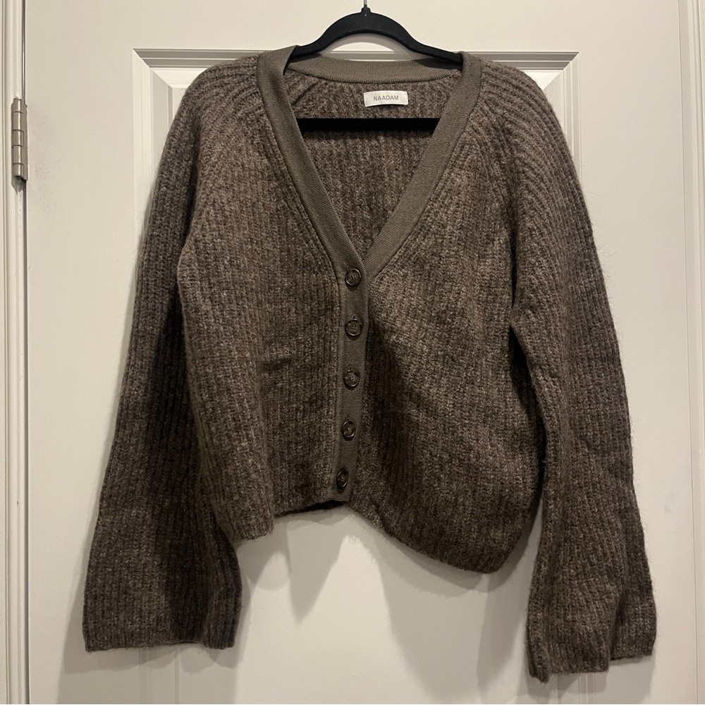 NAADAM Brown Ribbed V-Neck Button Front Cardigan